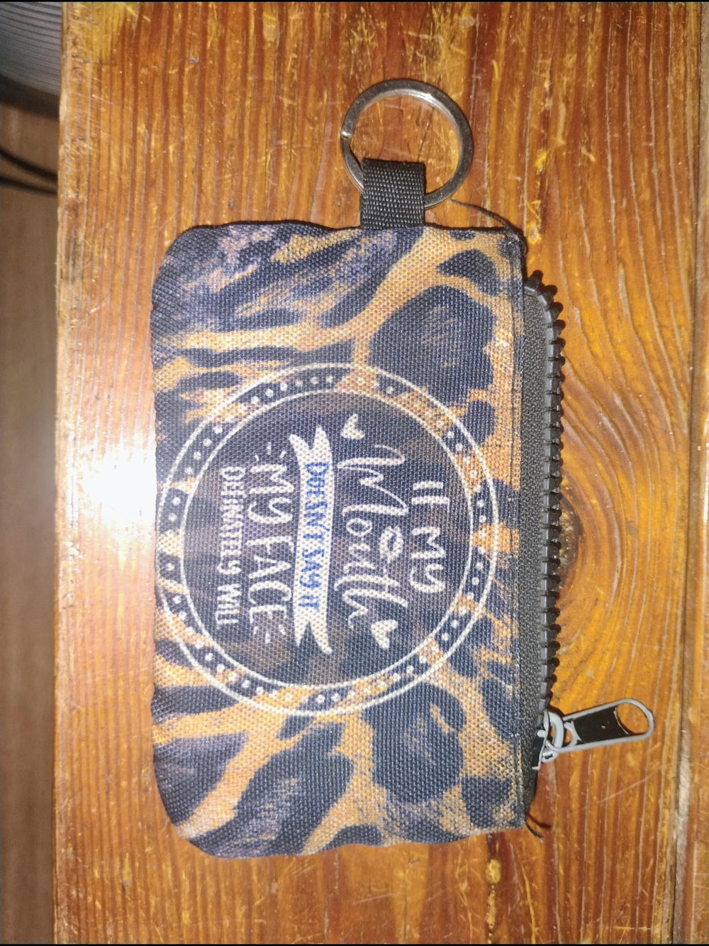 Leopard Print Zip Key & Card Pouch - Black & Brown